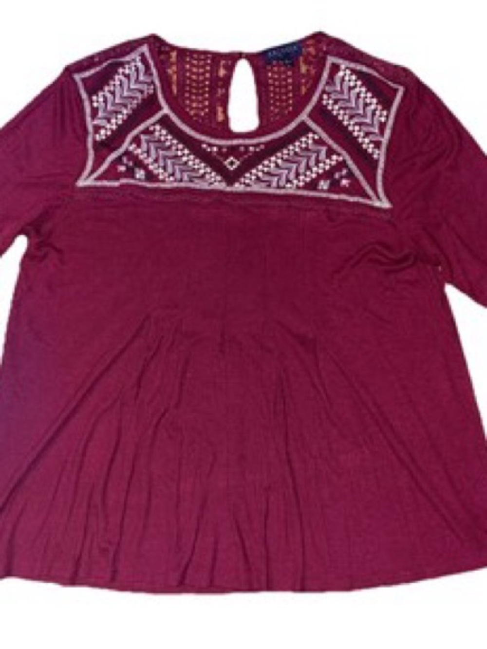 Embroidered Scoop-Neck Tunic in Burgundy